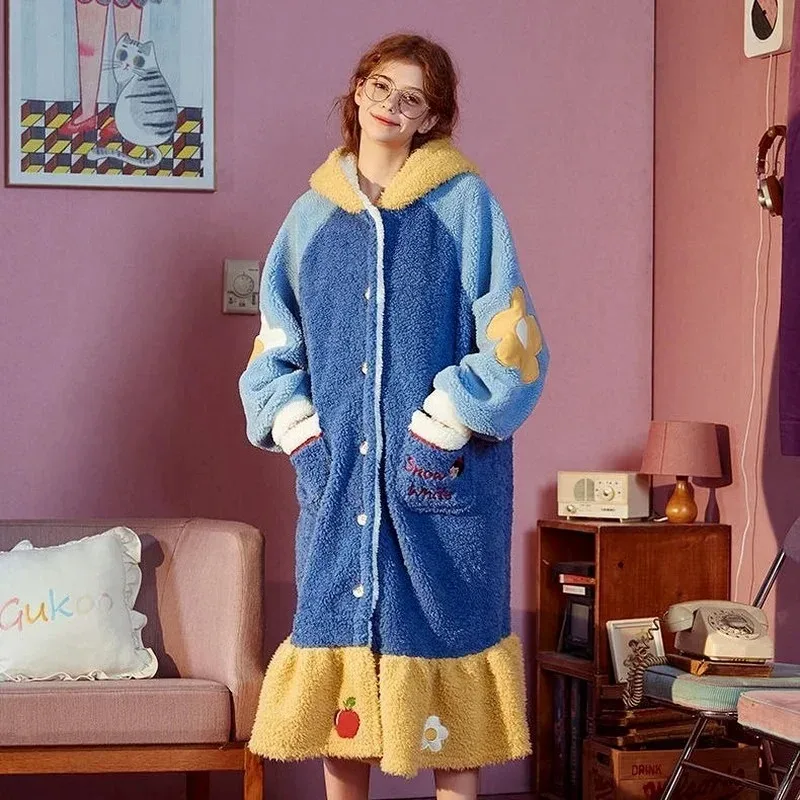 Women Winter Warm Fleece Coral - Bathrobe 评论和价格